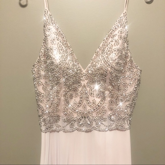 Embellished Bodice V-Neck Chiffon Evening Dress- 4 - Picture 3 of 8